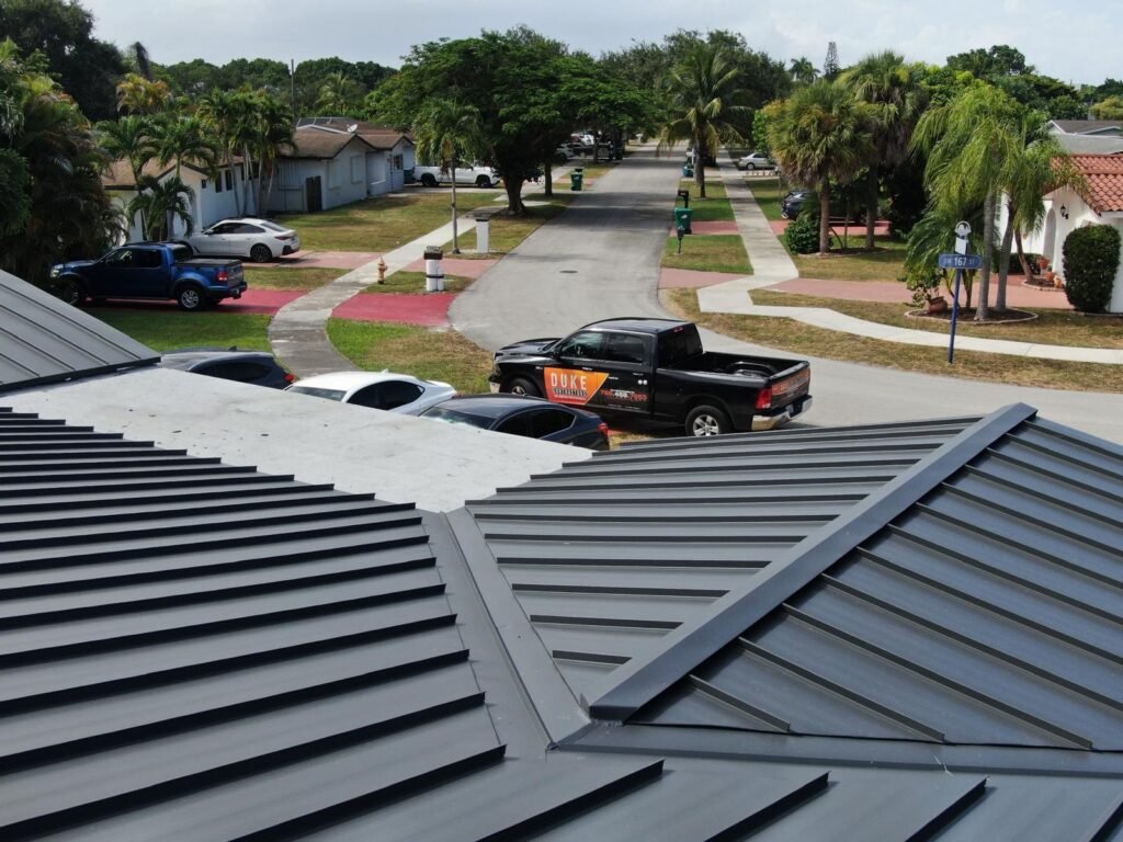Completed standing-seam metal roof in Miami-Dade County by Duke Contractors LLC